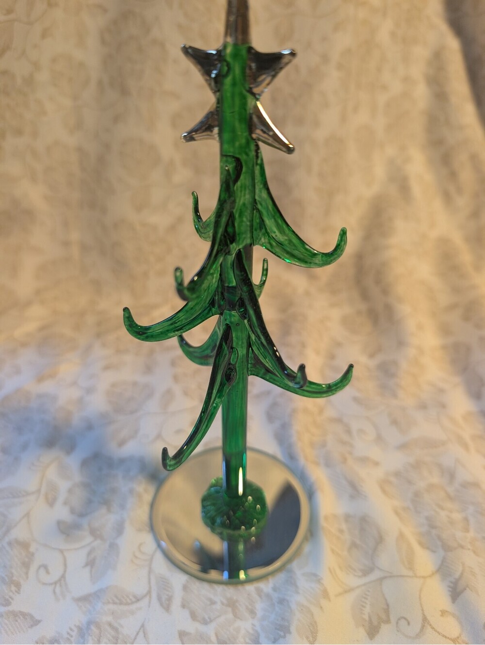 Handcrafted Glass Christmas Tree ring holder with Silver Star Top